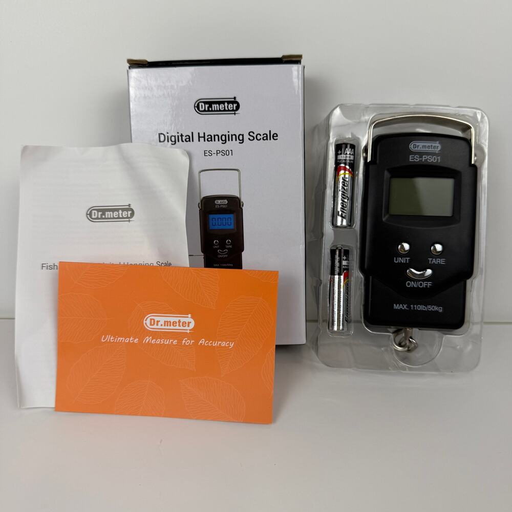 Digital Hanging Scale Fishing Dr. Meter Backlit LCD Display AAA Batteries In Box